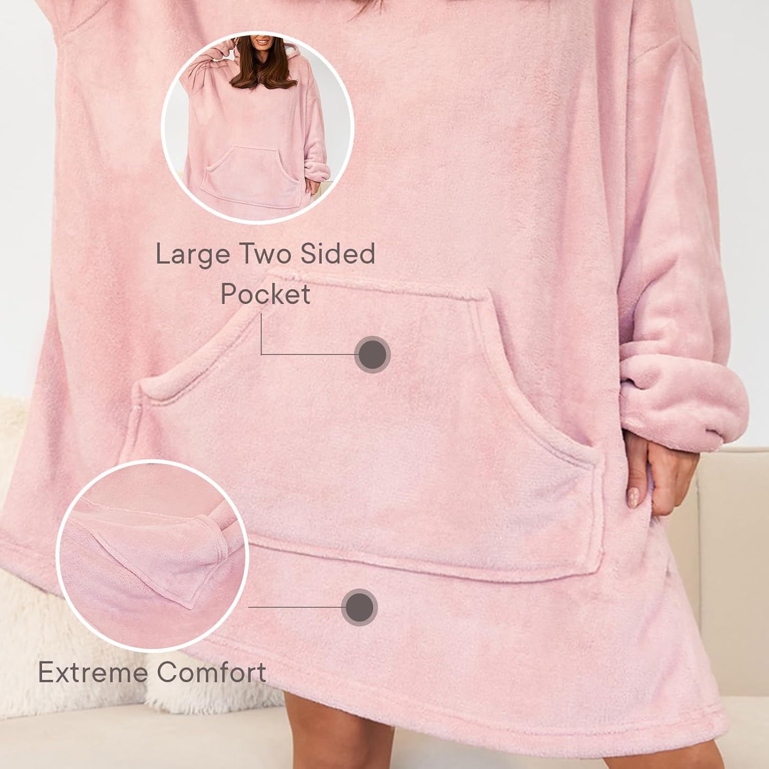 Oversized Hoodie Blanket | Sherpa Fleece Hooded Sweatshirt